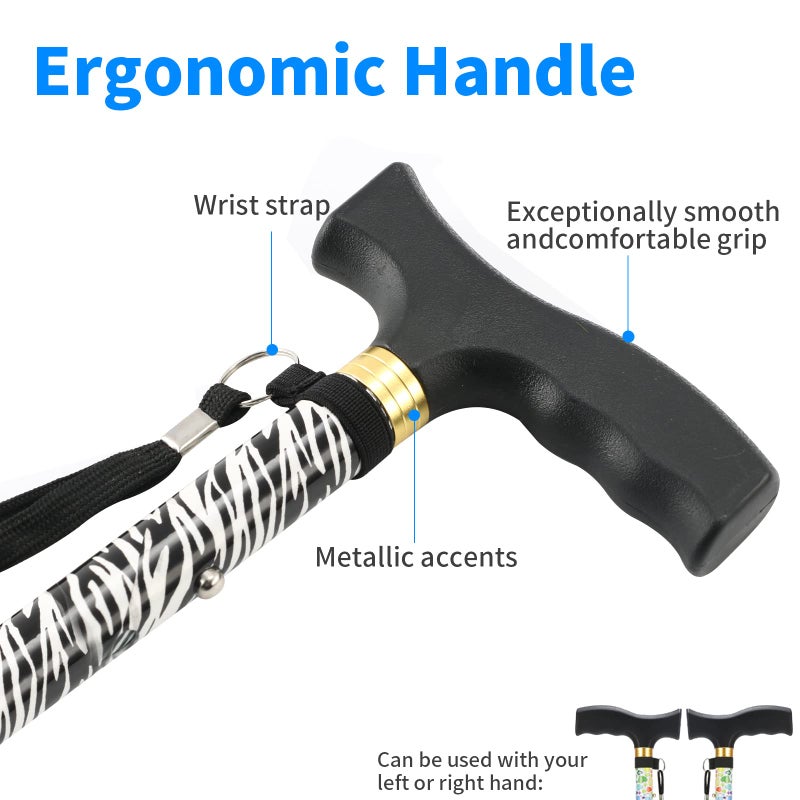 LIXIANG Walking Cane LIXIANG Cane for Woman | Mobility & Daily Living Aids | 5-Level Height Adjustable Walking Stick | Comfortable Plastic T-Handle Portable Walking Stick Folding Cane with Replace Tip Zebra - Image 4