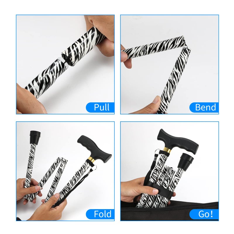 LIXIANG Walking Cane LIXIANG Cane for Woman | Mobility & Daily Living Aids | 5-Level Height Adjustable Walking Stick | Comfortable Plastic T-Handle Portable Walking Stick Folding Cane with Replace Tip Zebra - Image 3