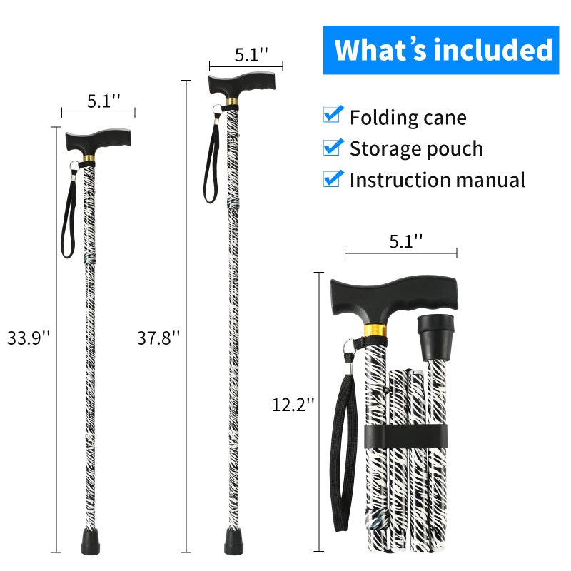 LIXIANG Walking Cane LIXIANG Cane for Woman | Mobility & Daily Living Aids | 5-Level Height Adjustable Walking Stick | Comfortable Plastic T-Handle Portable Walking Stick Folding Cane with Replace Tip Zebra - Image 2