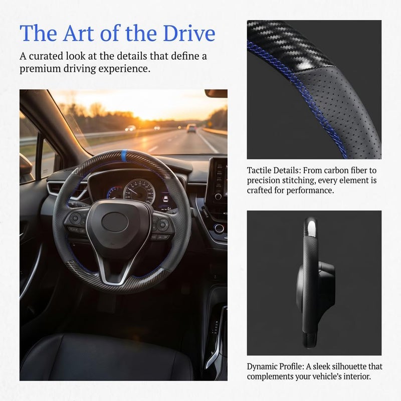 Kivnto غطاء عجلة القيادة من ألياف الكربون للتركيب الذاتي والخياطة لتويوتا RAV4 SUV Avalon 2019-2023 / كامري 2018-2023 كورولا 2020-2024 مقاس 15 بوصة، إكسسوارات داخلية من الجلد الأسود (كامري 2018 - أزرق) - Image 5