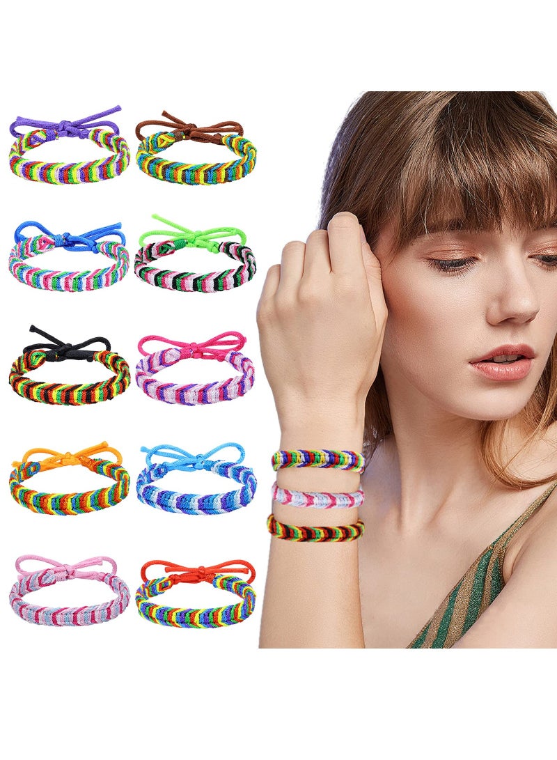 KASTWAVE 10 Pcs Woven Friendship Bracelets Adjustable Braided Bracelets Handmade Colorful Adjustable String Bracelets for Women Girls Kids - Image 1