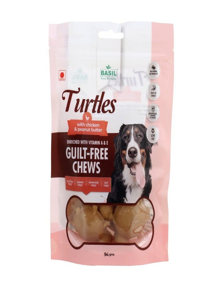 Basil Gluten Free Treats & Chews (Guilt-Free) Turtle with Peanut Butter, Layered with Chicken for Dogs, Puppies, Diet Treats for Pets (94 Gms in 1 Packet),Diced - Image 1