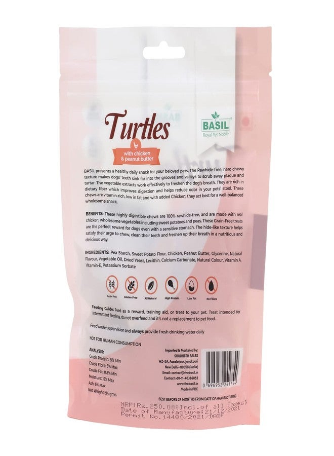 Basil Gluten Free Treats & Chews (Guilt-Free) Turtle with Peanut Butter, Layered with Chicken for Dogs, Puppies, Diet Treats for Pets (94 Gms in 1 Packet),Diced - Image 2