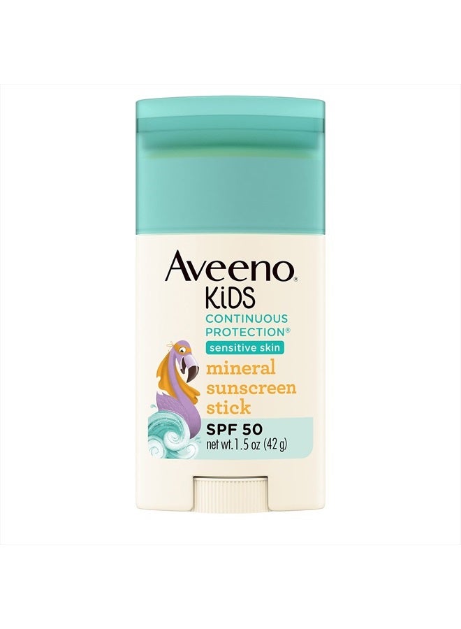 Aveeno Kids Continuous Protection Zinc Oxide Mineral Sunscreen Stick for Sensitive Skin, Face & Body Sunscreen Stick for Kids with Broad Spectrum SPF 50, Sweat- & Water-Resistant, 1.5 oz - Image 1