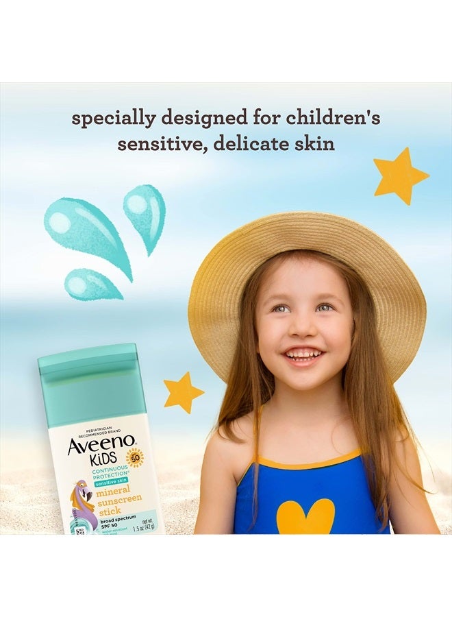 Aveeno Kids Continuous Protection Zinc Oxide Mineral Sunscreen Stick for Sensitive Skin, Face & Body Sunscreen Stick for Kids with Broad Spectrum SPF 50, Sweat- & Water-Resistant, 1.5 oz - Image 3