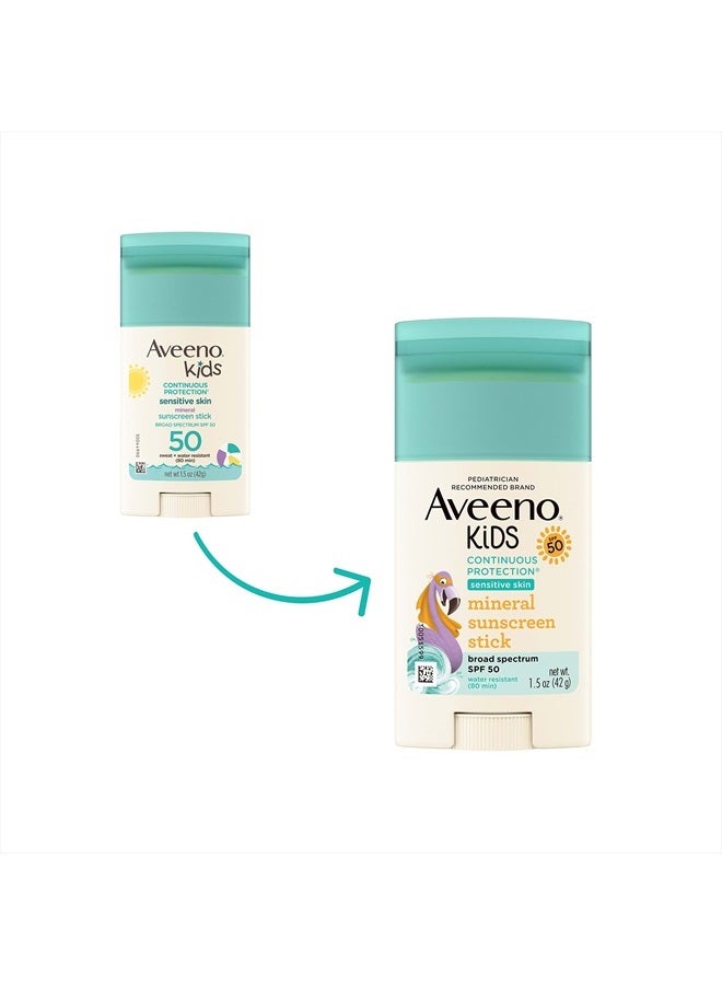 Aveeno Kids Continuous Protection Zinc Oxide Mineral Sunscreen Stick for Sensitive Skin, Face & Body Sunscreen Stick for Kids with Broad Spectrum SPF 50, Sweat- & Water-Resistant, 1.5 oz - Image 2