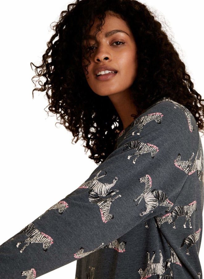 Marks & Spencer بيجامة نسائية من القطن بتصميم حمار وحشي بأكمام طويلة، مزيج فحم، 12 - Image 2