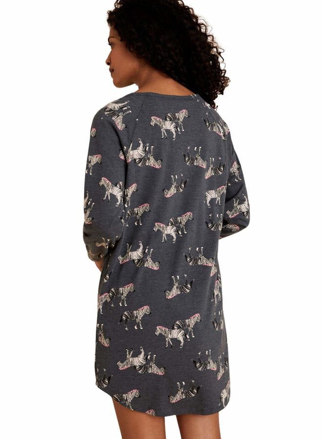 Marks & Spencer بيجامة نسائية من القطن بتصميم حمار وحشي بأكمام طويلة، مزيج فحم، 12 - Image 3