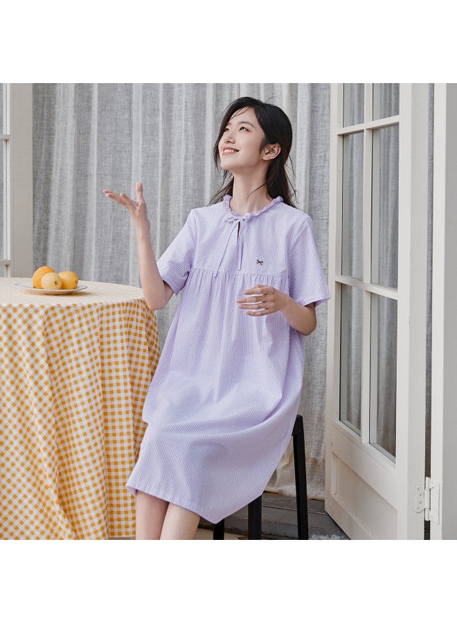 Top melon Shirt-style Nightdress 100% Cotton】cute Peter Pan Collar Striped Nightdress, Summer Pure Cotton Women's Nightgown - Image 5