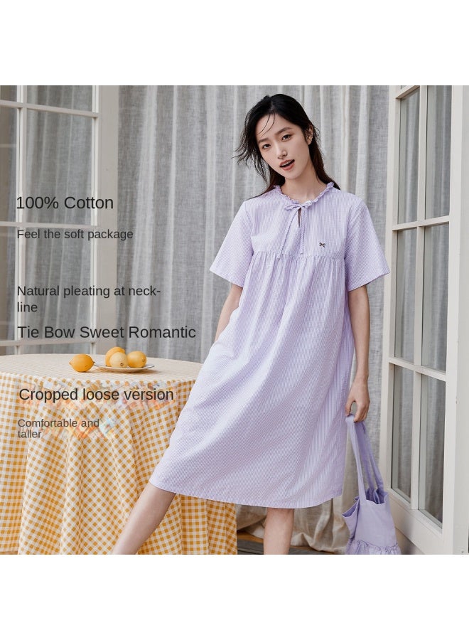 Top melon Shirt-style Nightdress 100% Cotton】cute Peter Pan Collar Striped Nightdress, Summer Pure Cotton Women's Nightgown - Image 4