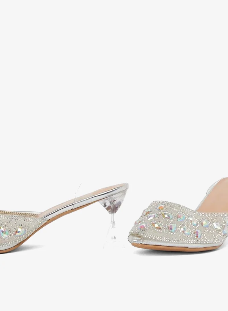 Take Two Embellished Transparent Kitten Heel Sandals