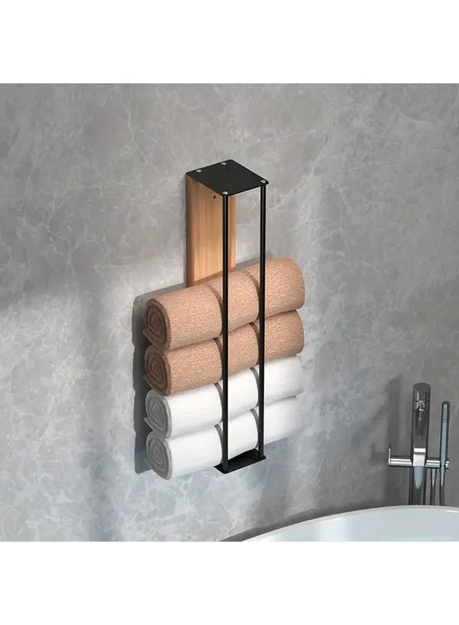 Black Rustic Wooden Towel Rack Wall Mounted No Drilling - Image 5