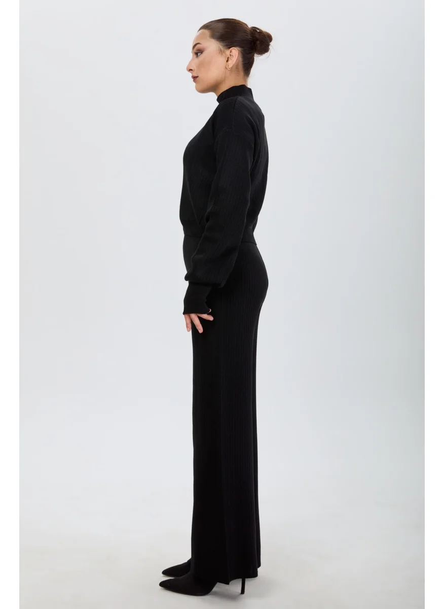 Tofisa 24172-BLACK Thick Ribbed Knitwear Set
