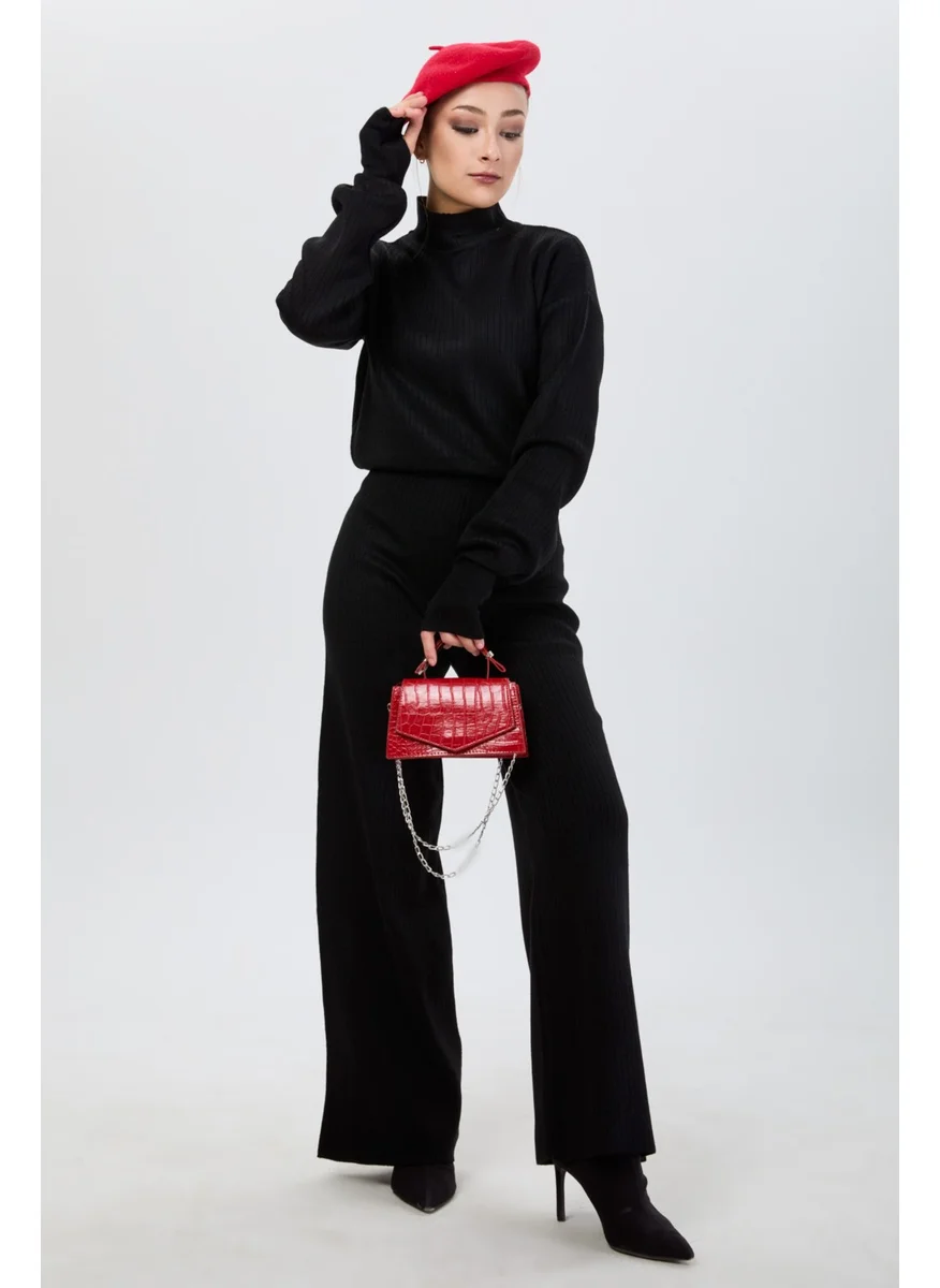 Tofisa 24172-BLACK Thick Ribbed Knitwear Set