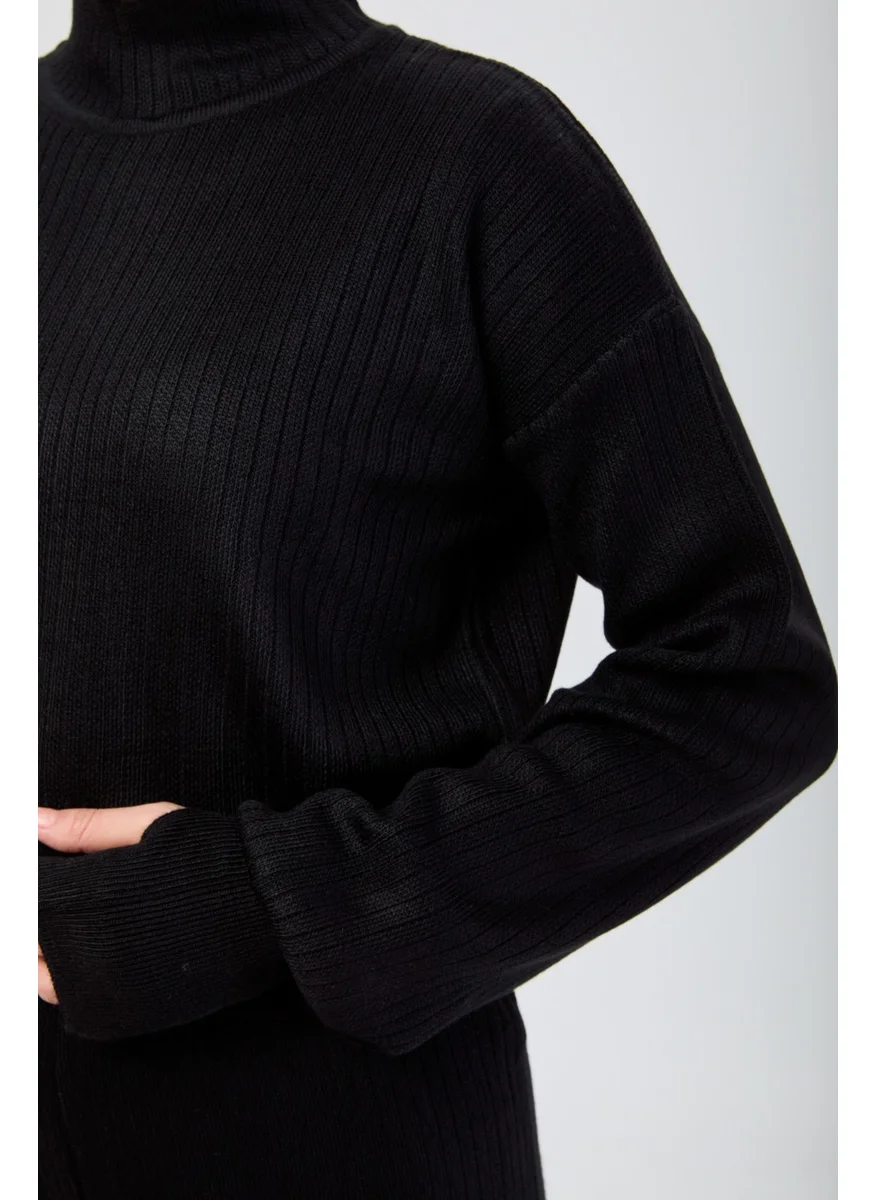Tofisa 24172-BLACK Thick Ribbed Knitwear Set