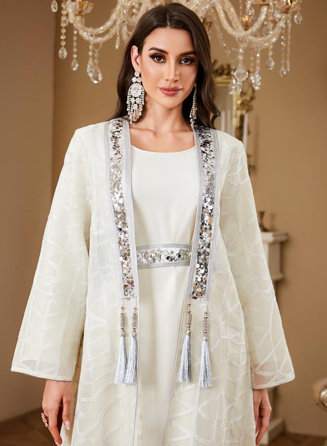 Take Two Women Sequined Textured Kimono and Dress Modest Set - Image 4