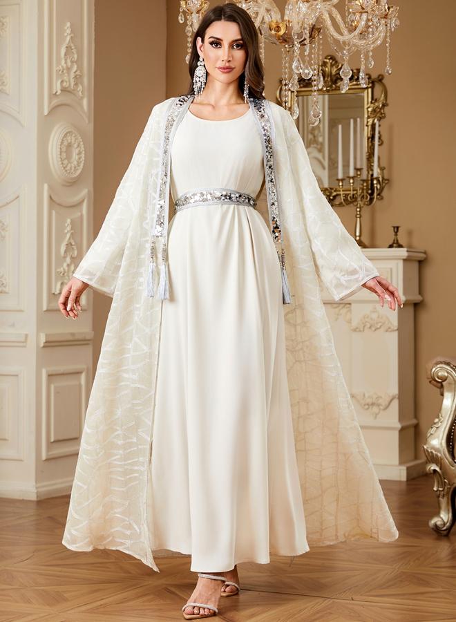 Take Two Women Sequined Textured Kimono and Dress Modest Set - Image 2