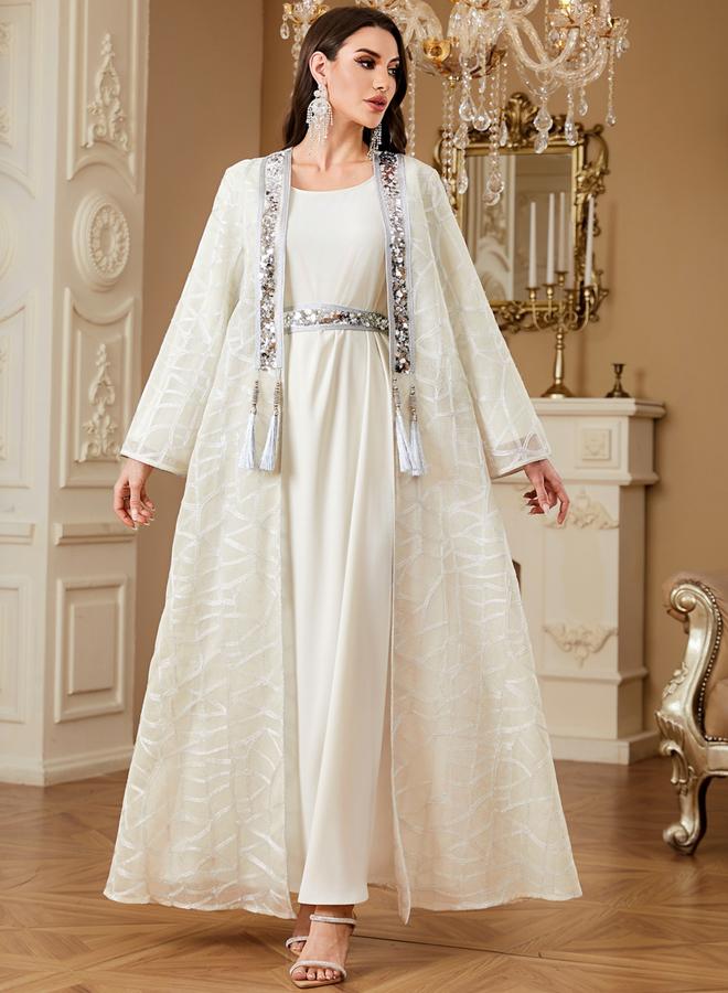 Take Two Women Sequined Textured Kimono and Dress Modest Set - Image 1
