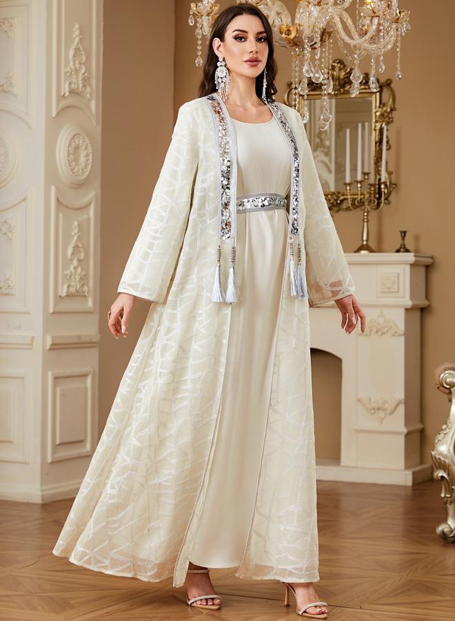 Take Two Women Sequined Textured Kimono and Dress Modest Set - Image 3