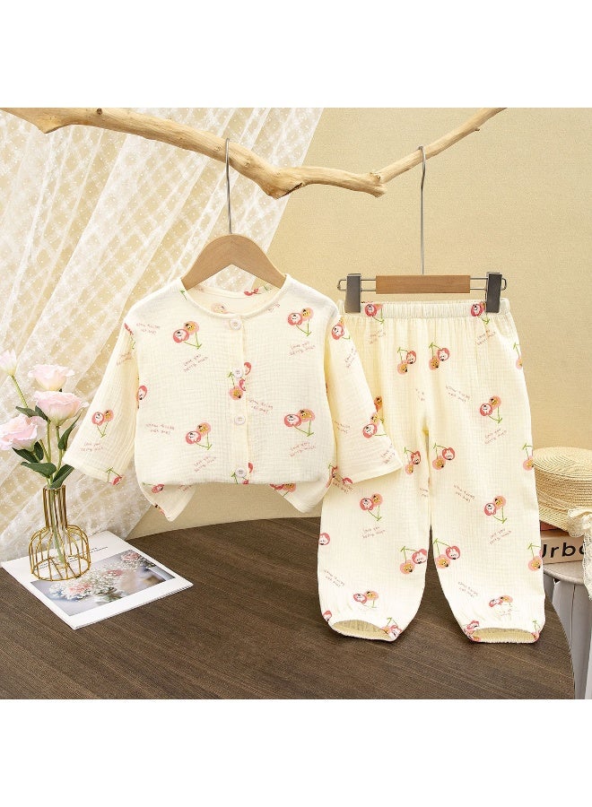 Kids Summer Thin Pajamas  Boys Girls Cute Cartoon Print Long Sleeve Cotton Yarn Clothing Sets Pyjamas Baby Casual Sleepwear - Image 1