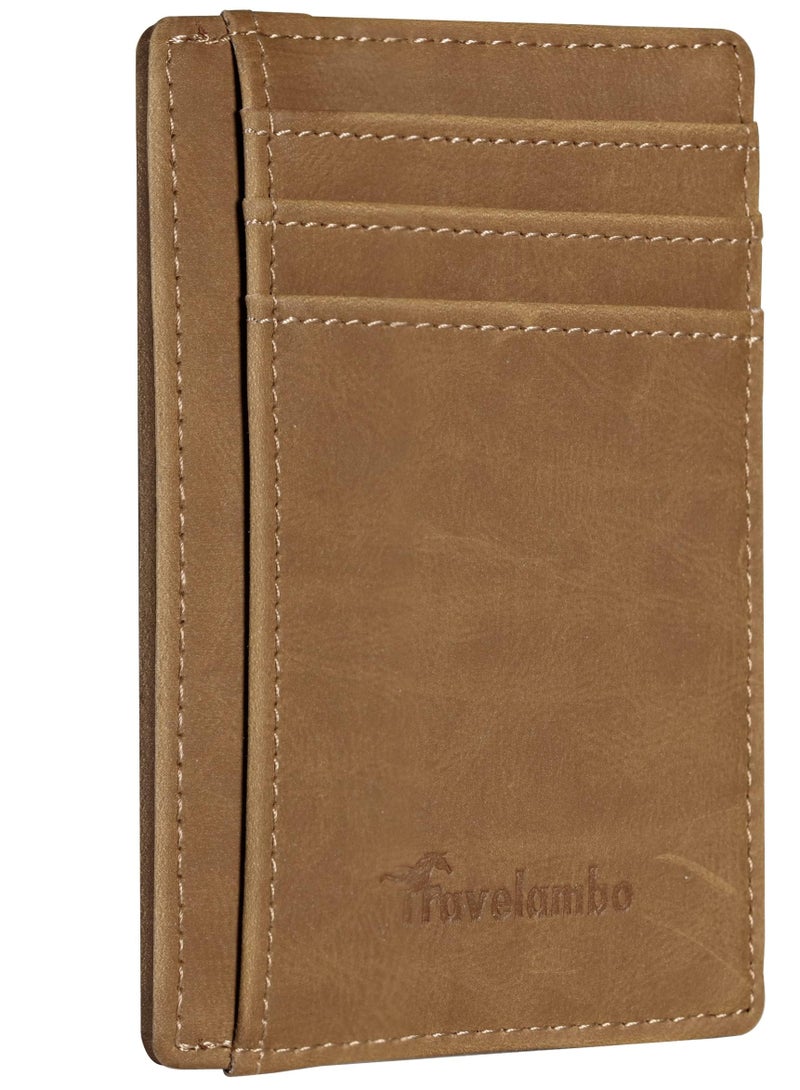 Travelambo Slim Wallet Front Pocket Minimalist Leather RFID Blocking Medium Size - Image 1