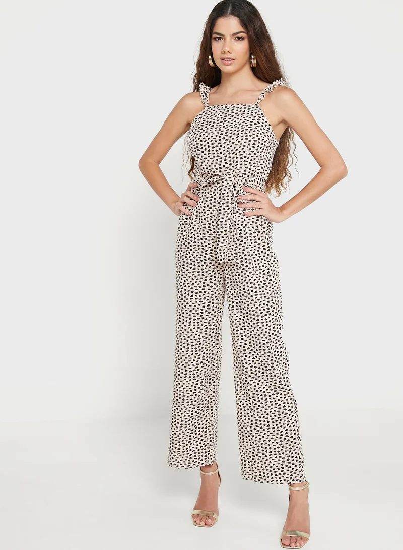 Ginger Printed Waist Tie Jumpsuit