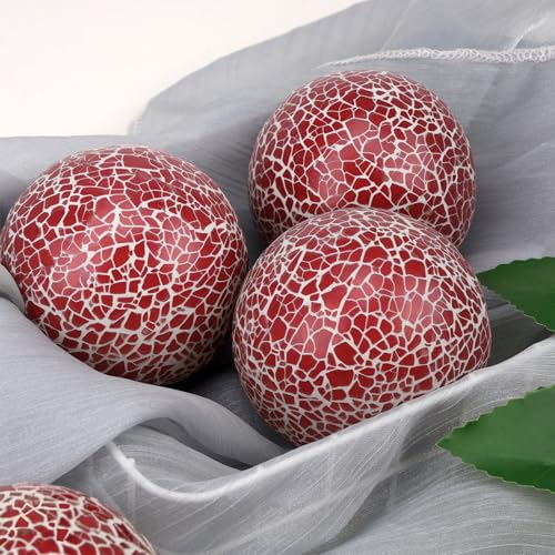 Woration 2 PCS Mosaic Glass Sphere Balls Decorative Orbs Centerpiece Balls Red Christmas Decoration for Bowls Vases Tray Dish Filler Dining Coffee Table Décor 3.35 Inch - Image 5