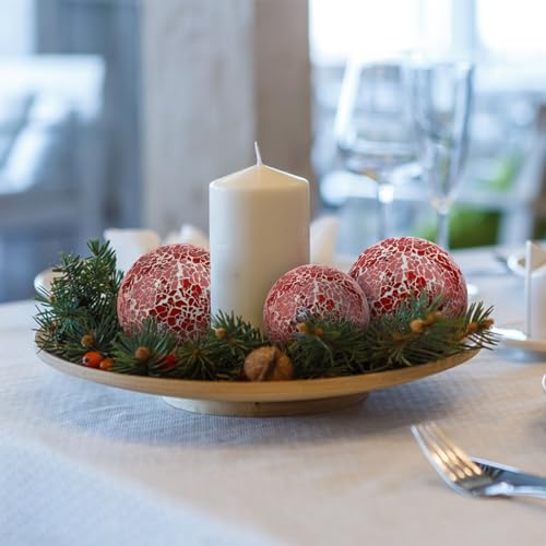 Woration 2 PCS Mosaic Glass Sphere Balls Decorative Orbs Centerpiece Balls Red Christmas Decoration for Bowls Vases Tray Dish Filler Dining Coffee Table Décor 3.35 Inch - Image 2