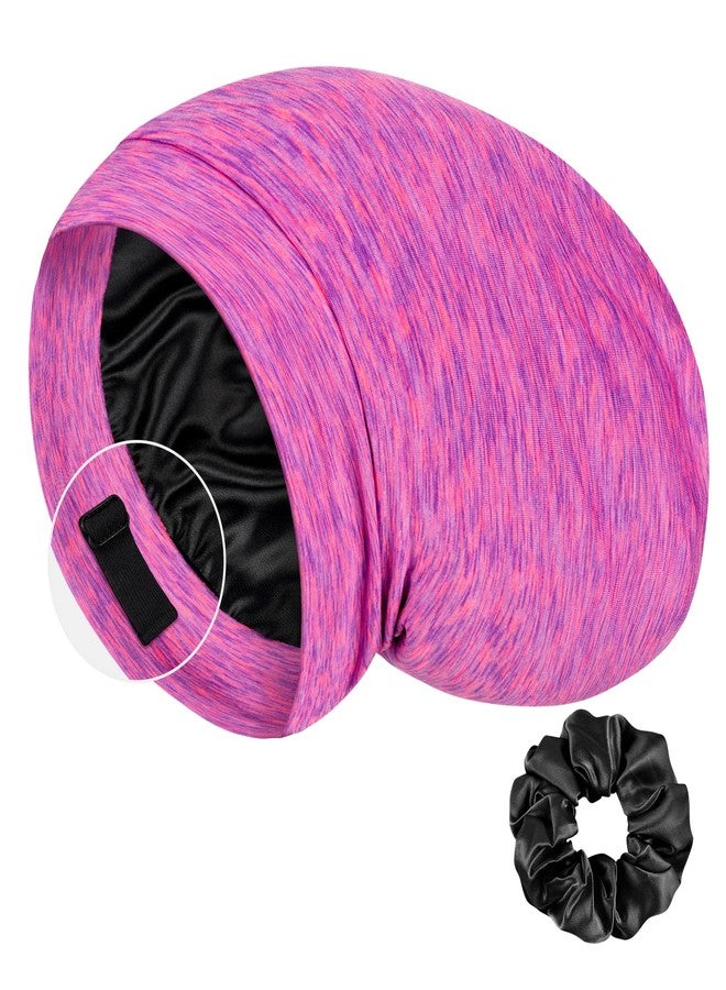 LULUSILK بونيت من حرير التوت لولو سيلك للنوم للنساء، غطاء نوم من الحرير الحقيقي للشعر المجعد والضفائر، لف رأس نقي مع أربطة، وردي فاقع - Image 1