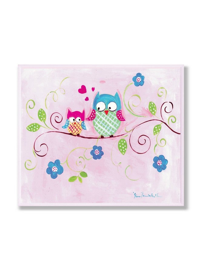 Stupell Industries The Kids Room by Stupell Owls on Swirly Tree Branch with Flowers and Pink Background Rectangle Wall Plaque - Image 1