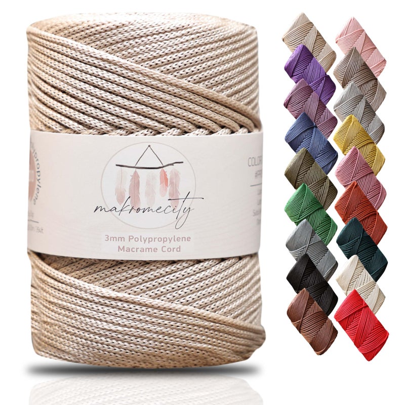 Makromecity Premium Polyester Macrame Cord 3mm x 131 Yards 394 feet 3mm Polypropylene Latte Macrame Cord Crochet Macrame Bag Cord Crafts for Wall Hangings Bags Underplate Rug