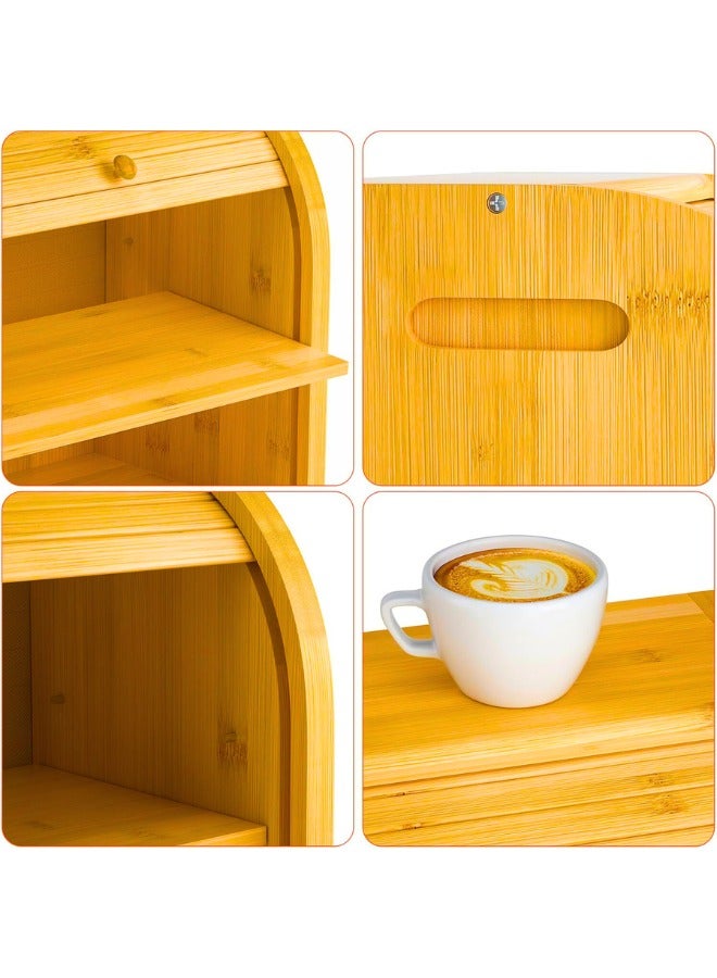 تشيس اب صندوق خبز قابل لللف لطاولة المطبخ، حاوية تخزين خبز كبيرة من الخيزران ذات مستويين، حامل خبز وصندوق طعام لطاولة المطبخ، تجميع ذاتي - Image 3