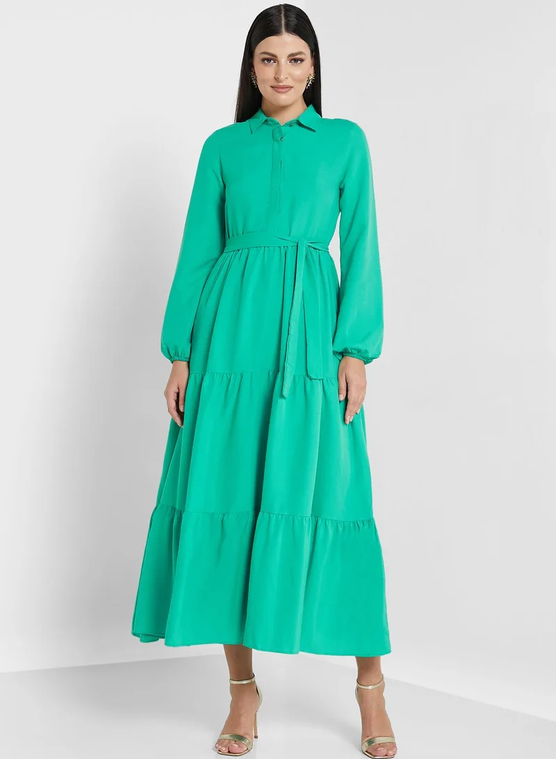 Khizana Tiered Front Tie Dress