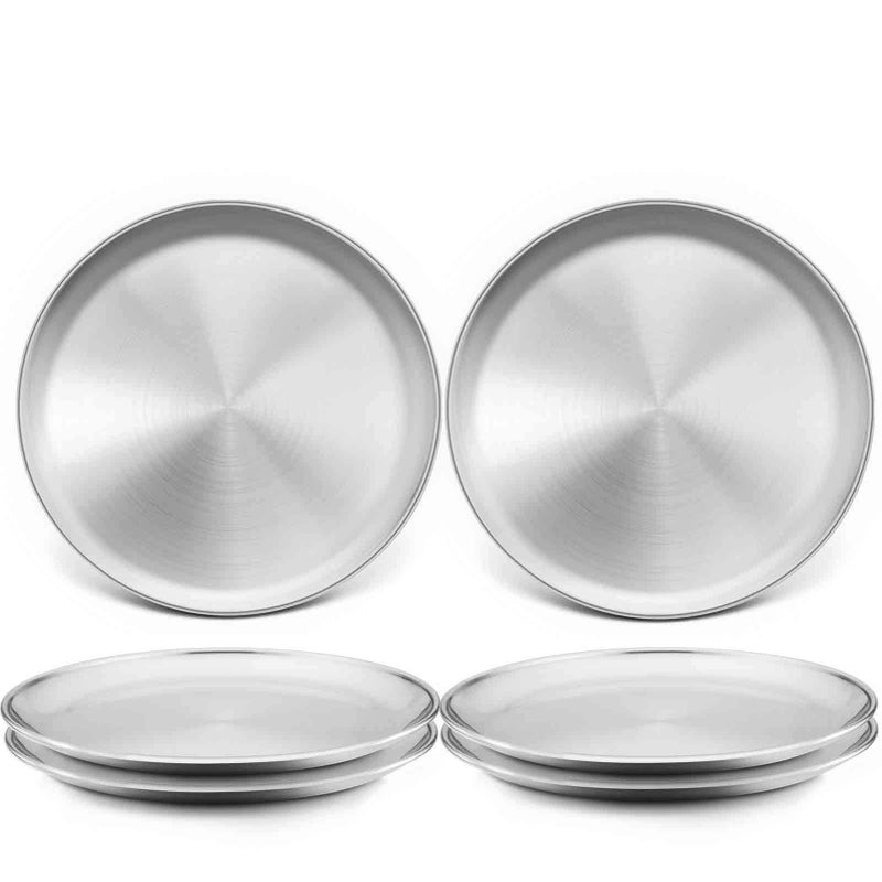 TeamFar TeamFar Toddler Plates 8 Inch Stainless Steel Kids Dinner Metal Plates Round Serving Salad Dishes for Camping Outdoor Party Safe  Healthy Sturdy  Heavy Duty Dishwasher Safe  Set of 6