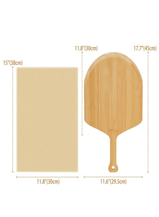 Mimiuo Pizza Stone and Wood Peel Set for Oven and Grill - 12x15 Inch Rectangular Baking Stone with Bamboo Peel, Perfect for Crisp Crust Pizza, Breads, Cheese, and More - Image 2
