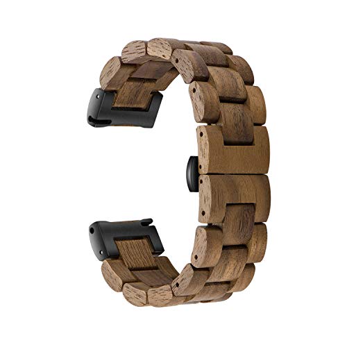 Kinobo Band 20mm Compatible with Samsung Galaxy Watch/Gear S2 S3/ Active/Active 2, Natural Wooden Stainless Steel Link Bracelet Strap for Samsung Galaxy Watch 40/42/44mm (Walnut+Black) - Image 2