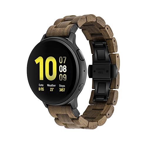 Kinobo Band 20mm Compatible with Samsung Galaxy Watch/Gear S2 S3/ Active/Active 2, Natural Wooden Stainless Steel Link Bracelet Strap for Samsung Galaxy Watch 40/42/44mm (Walnut+Black) - Image 1