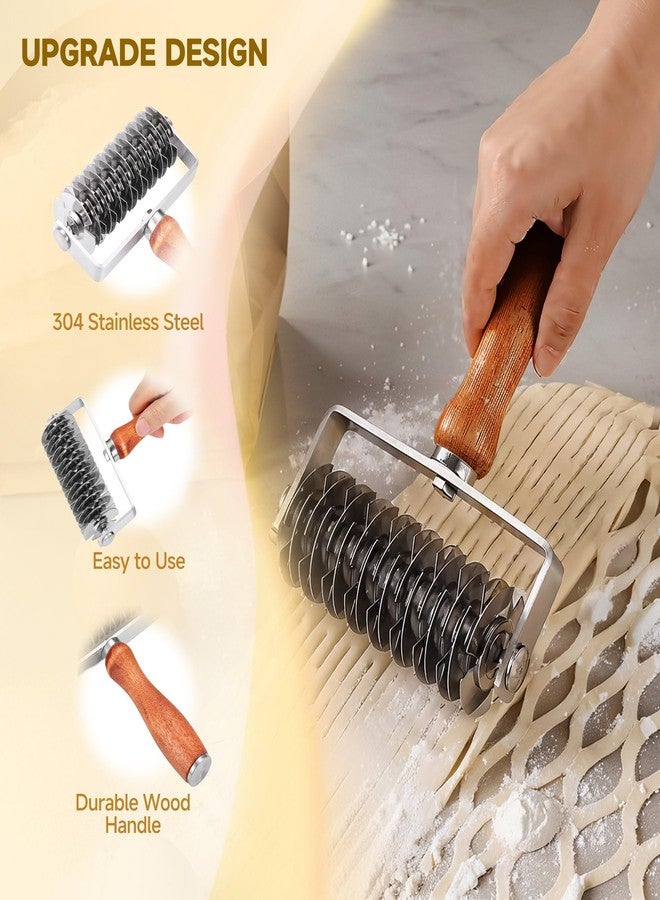 WarmHut Pastry Lattice Roller Cutter, Stainless Steel Dough Cutter Wheel with Wood Handle, Time-Saver Baking Tools for Beef Wellington Pie Crust Pizza Bread - Image 3