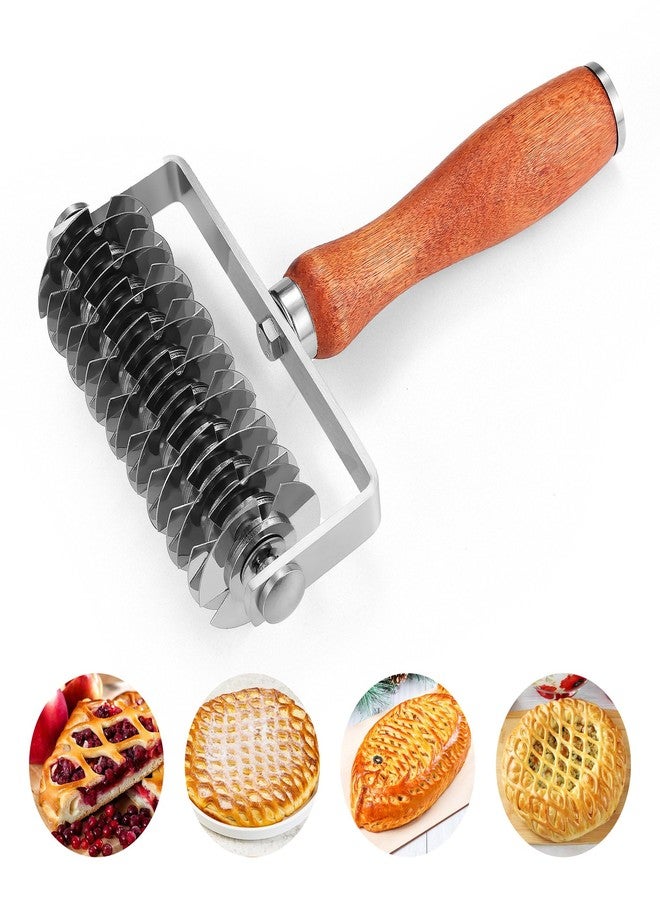 WarmHut Pastry Lattice Roller Cutter, Stainless Steel Dough Cutter Wheel with Wood Handle, Time-Saver Baking Tools for Beef Wellington Pie Crust Pizza Bread - Image 1