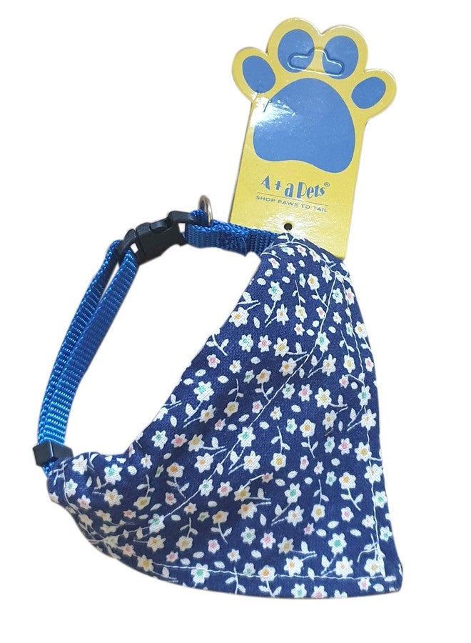 A+a Pets' Scarf for Pets with Buckle (Cats) (Medium, Tiny Flowers Navy) - Image 1