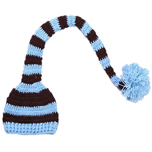 Kafeimali Baby Christmas Elf Long Tail Crochet Beanie Knit Hat Stocking Caps (Blue) - Image 2