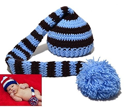 Kafeimali Baby Christmas Elf Long Tail Crochet Beanie Knit Hat Stocking Caps (Blue) - Image 5