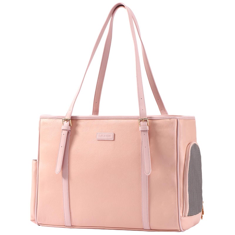 Lasaviin Fashion Dog Purse Pet Carrier Leather Bag for Small Dogs Cats Puppy Portable Tote Bag Airline Approved SoftSided Carriers Pink - Image 2