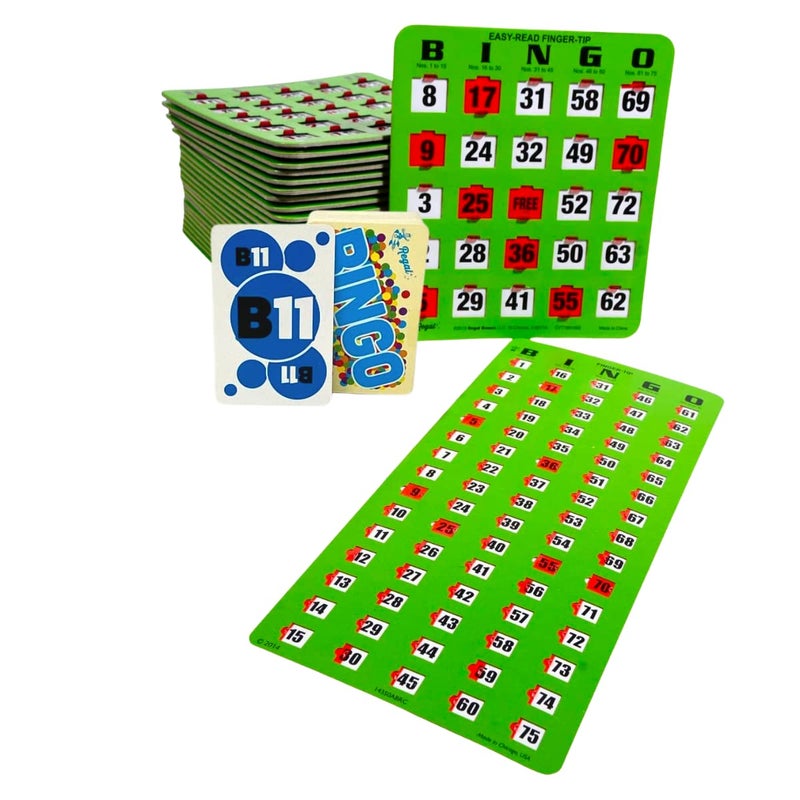 Regal Games Regal Bingo Game Set for Adults and Kids 50 Bingo Cards with Sliding Windows Reusable Large Bingo Cards 1 Master Board Fun Family Game Night No Chips Daubers Needed Green - Image 3