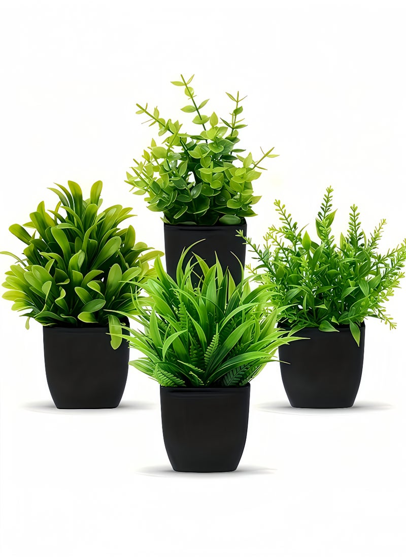 Peachjoy 4pcs Black Pot Simulation Green Potted Plant, Mini Artificial Eucalyptus Potted Plant, Small Faux Grass Greenery Potted Plants, Indoor And Outdoor Decoration, Desktop Decoration, Daily Home Decoration 