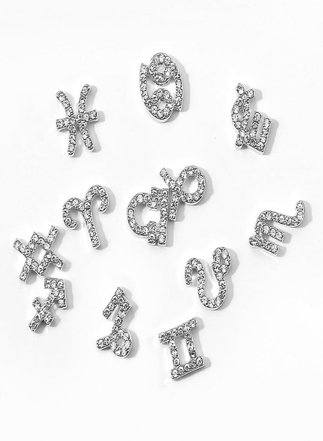 HYWWPFLAY 36pcs Silver Zodiac Sign Nail Charms for Acrylic Nails Alloy Twelve Constellation Zodiac Letter Charm Jewels Studs Hollow Letter Nail Art Nail Decoration DIY Craft for Home&Salon - Image 5