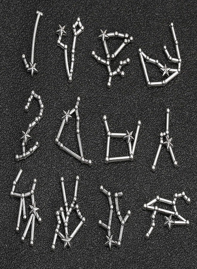 HYWWPFLAY 36pcs Silver Zodiac Sign Nail Charms for Acrylic Nails Alloy Twelve Constellation Zodiac Letter Charm Jewels Studs Hollow Letter Nail Art Nail Decoration DIY Craft for Home&Salon - Image 4