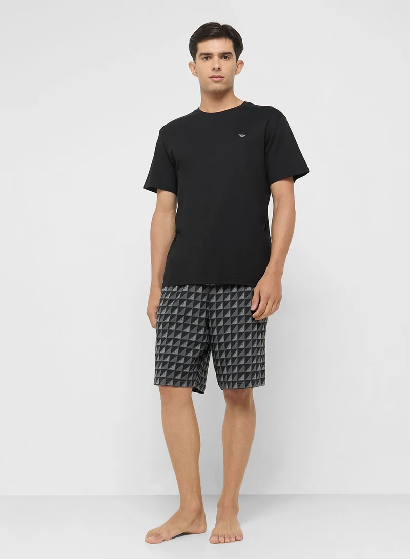 امبوريو ارماني Logo T-Shirt And Shorts Set