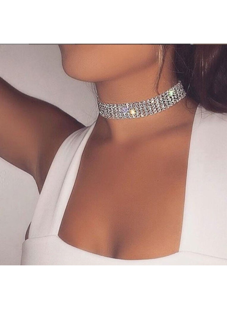 LATEEN Rhinestone Choker Necklace Cubic Zirconia Tennis Necklace Sparkly Crystal Choker Silver Rhinestone Chain Necklace Jewelry for Women and Girls - Image 1