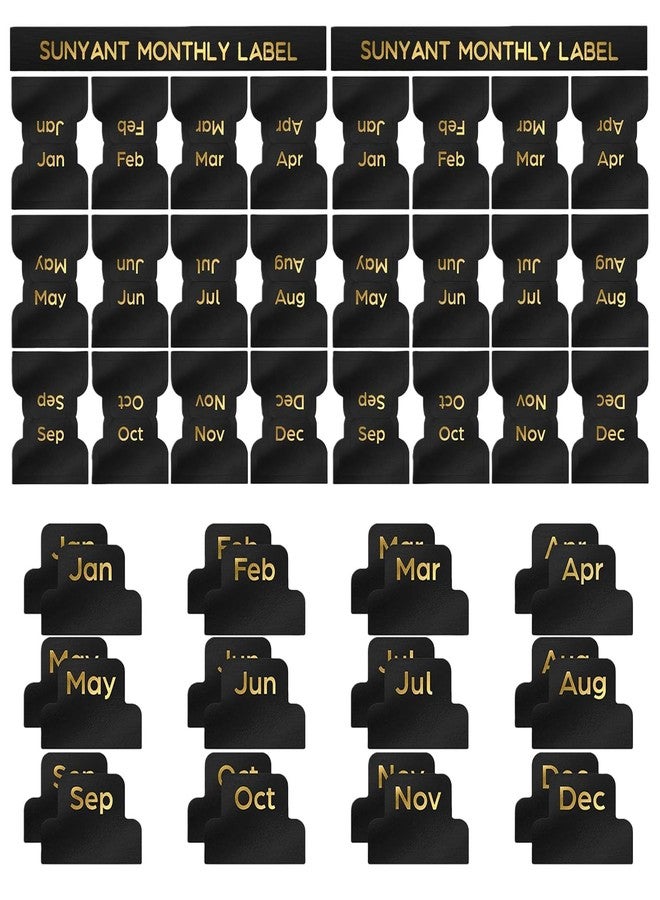 erioctry 12 Pcs Monthly Tabs Calendar Stickers Black Designer Adhesive Planner Tabs for Notebook Journal Office Planners Organizations - Image 1